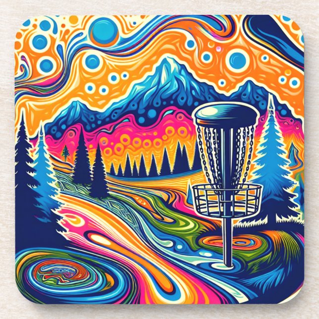 Psychedelischer Golfplatz in den Bergen Getränkeuntersetzer (Vorderseite)