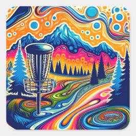 Psychedelischer Golfplatz in den Bergen Quadratischer Aufkleber