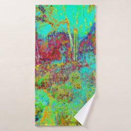 Psychedelischer Herbst Gold und Aqua Garden Landsc Badehandtuch