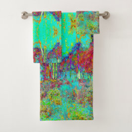 Psychedelischer Herbst Gold und Aqua Garden Landsc Badhandtuch Set