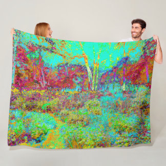 Psychedelischer Herbst Gold und Aqua Garden Landsc Fleecedecke