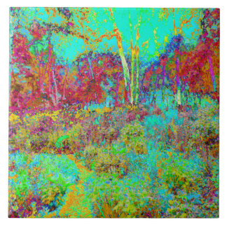 Psychedelischer Herbst Gold und Aqua Garden Landsc Fliese