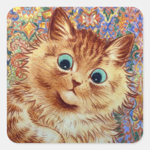 Psychedelischer Hintergrund - Katze gemalt von Lou Quadratischer Aufkleber