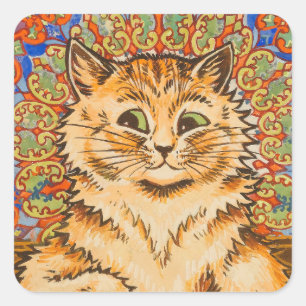 Psychedelischer Hintergrund & Katze gemalt von Lou Quadratischer Aufkleber