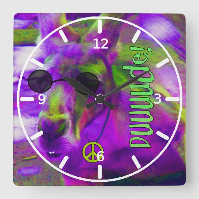 Psychedelischer Hippie-friedlicher Känguru, Typ! Quadratische Wanduhr (Vorderseite)