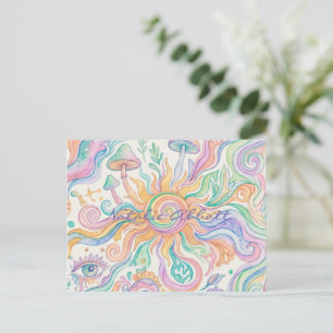 Psychedelischer Hippie-Weichwasserfarbe Postkarte