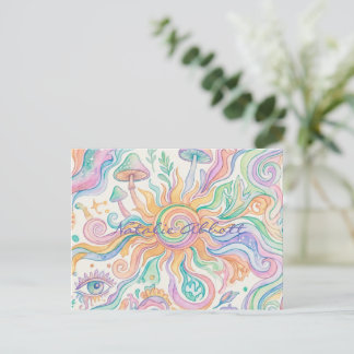 Psychedelischer Hippie-Weichwasserfarbe Postkarte