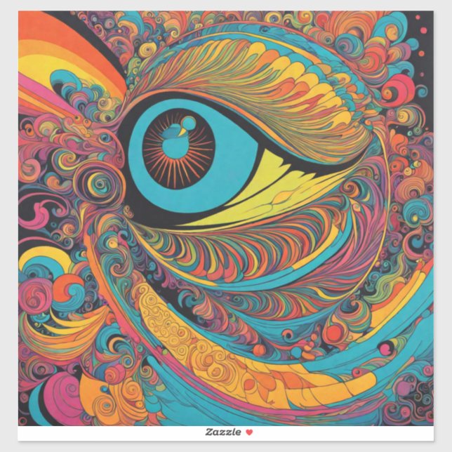 Psychedelischer Horror Vacui Art Pattern der 1960e Aufkleber (Blatt)