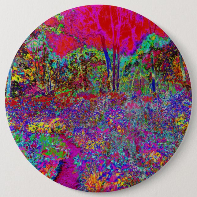 Psychedelischer impressionistischer Garten Landsch Button (Vorderseite)