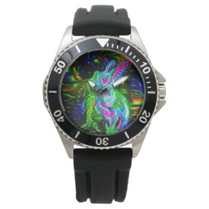 Psychedelischer Kaninchendrache in Neon Fantasy Armbanduhr
