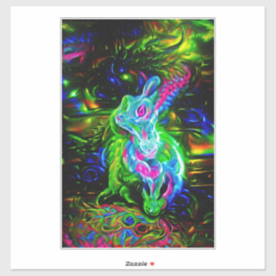 Psychedelischer Kaninchendrache in Neon Fantasy Aufkleber