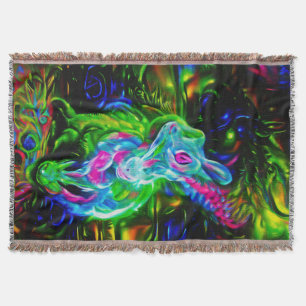 Psychedelischer Kaninchendrache in Neon Fantasy Decke