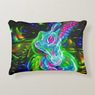 Psychedelischer Kaninchendrache in Neon Fantasy Dekokissen