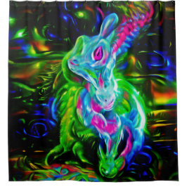 Psychedelischer Kaninchendrache in Neon Fantasy Duschvorhang