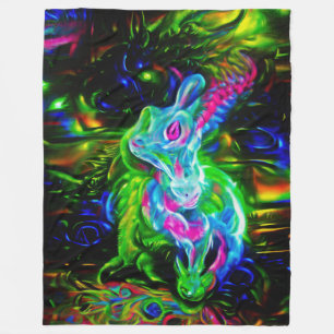 Psychedelischer Kaninchendrache in Neon Fantasy Fleecedecke
