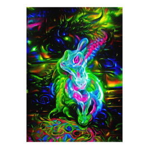 Psychedelischer Kaninchendrache in Neon Fantasy Fotodruck