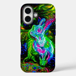 Psychedelischer Kaninchendrache in Neon Fantasy iPhone 16 Hülle