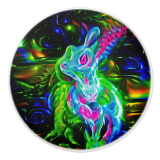 Psychedelischer Kaninchendrache in Neon Fantasy Keramikknauf