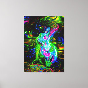 Psychedelischer Kaninchendrache in Neon Fantasy Leinwanddruck
