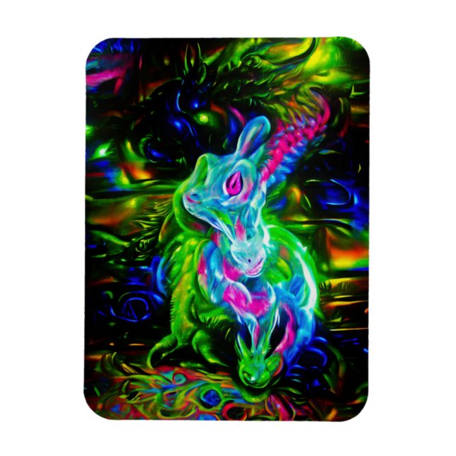 Psychedelischer Kaninchendrache in Neon Fantasy Magnet (Vertikal)