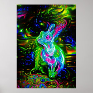 Psychedelischer Kaninchendrache in Neon Fantasy Poster