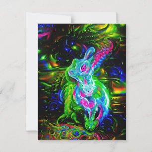 Psychedelischer Kaninchendrache in Neon Fantasy Postkarte