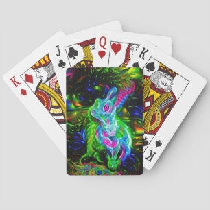 Psychedelischer Kaninchendrache in Neon Fantasy Spielkarten