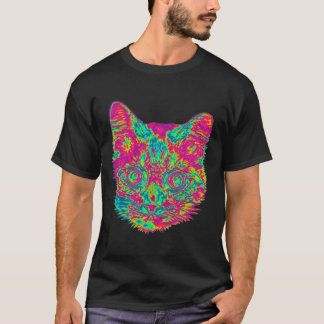 Psychedelischer Katzen-T - Shirt - Schwarzes