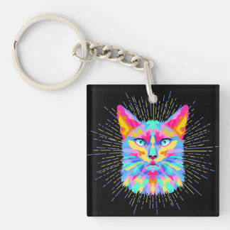 Psychedelischer Katzenaufkleber, wasserdicht Schlüsselanhänger