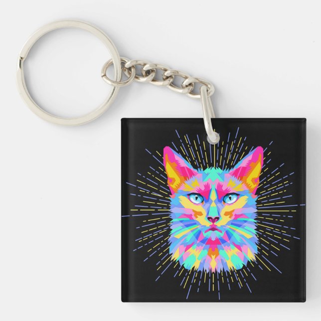 Psychedelischer Katzenaufkleber, wasserdicht Schlüsselanhänger (Vorderseite)