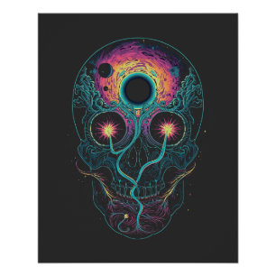 Psychedelischer Kosmischer Totenkopf Neon-Galaxie Poster
