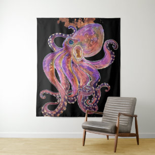 Psychedelischer Lila Tiefsee-Kraken Wandteppich