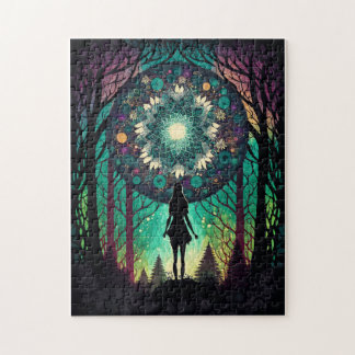 Psychedelischer Mandala-Wald-Puzzle | Boho-Kunst