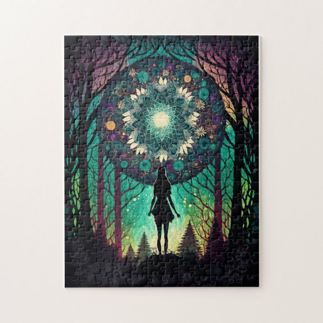 Psychedelischer Mandala-Wald-Puzzle | Boho-Kunst (Vertikal)