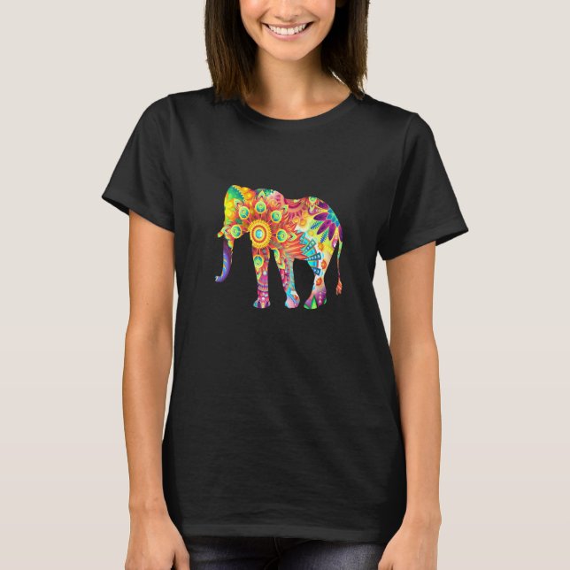 Psychedelischer Mehrfarbenelephant T-Shirt (Vorderseite)