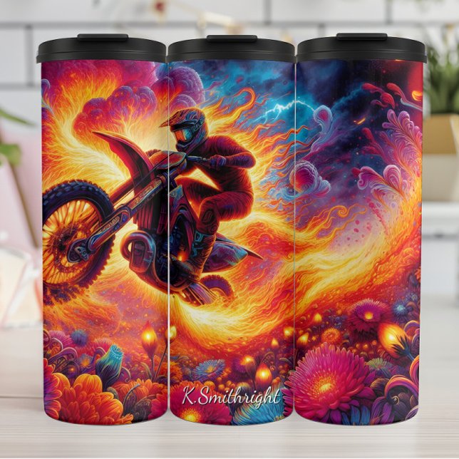 Psychedelischer Motocross-Fahrer-Kunstprint Thermosbecher (Von Creator hochgeladen)