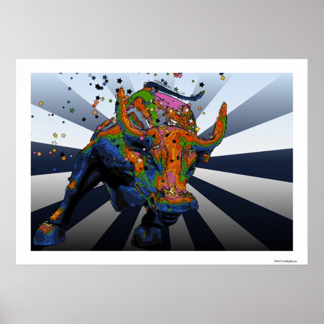 Psychedelischer NYC: Bull von Wall Street beklagen Poster (Vorne)