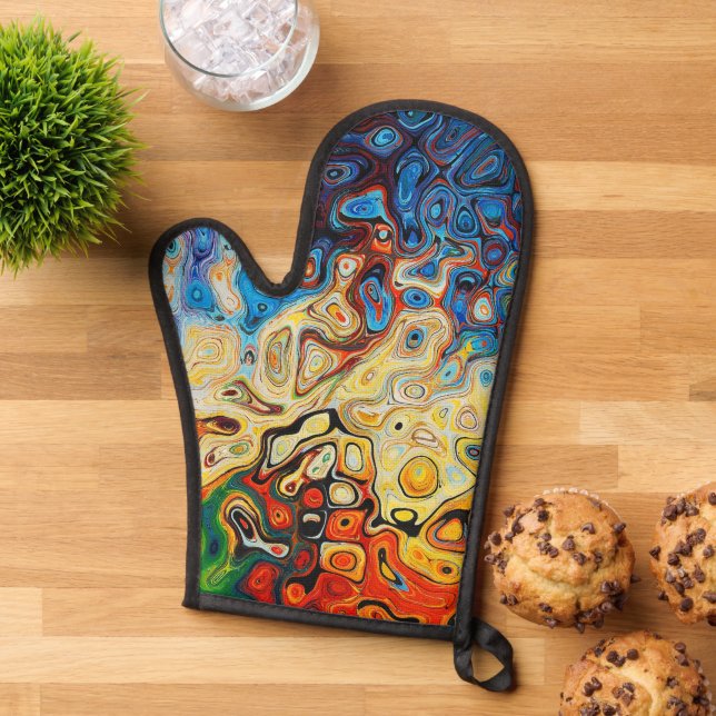 Psychedelischer Ofen-Mitt und Töpfhalter Ofenhandschuh (Oben unten)