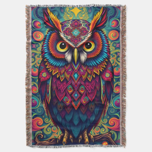 🌈 Psychedelischer Owl-Komfort – Boho-Tier-Throw-A Decke (Vorderseite Vertikal)