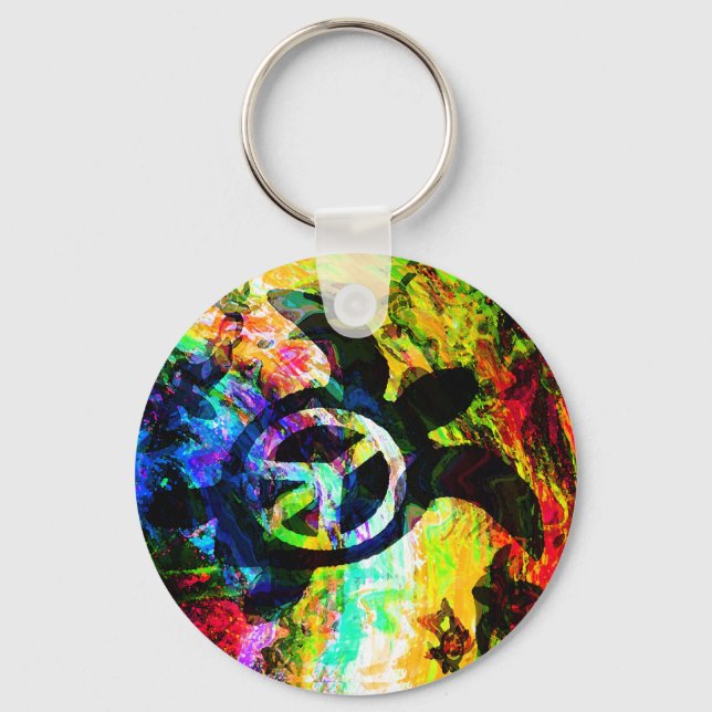 Psychedelischer Peace Turtles Schlüsselanhänger (Vorderseite)