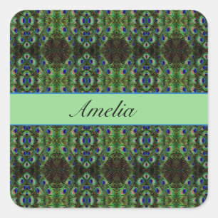 psychedelischer Pfau anpassbar Quadratischer Aufkleber