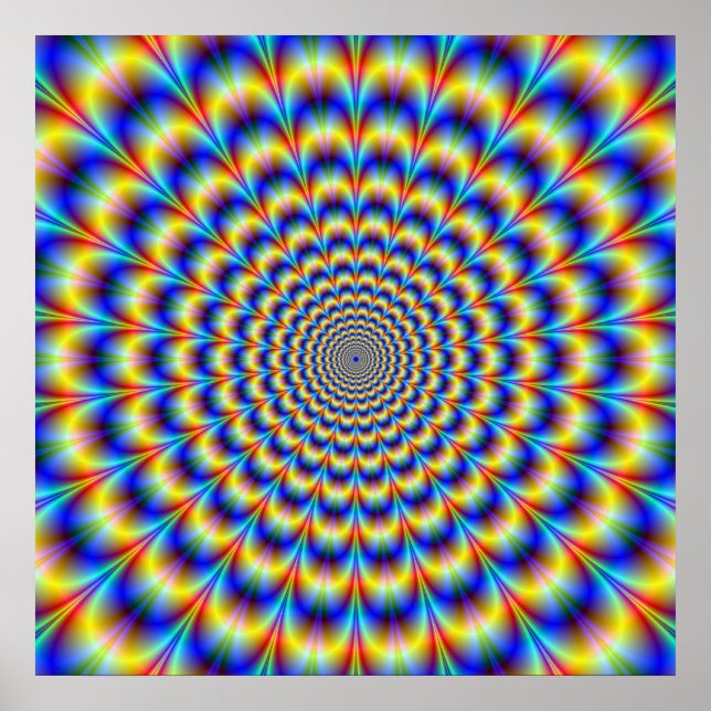 Psychedelischer Puls in blauem und gelbem Poster (Vorne)