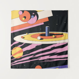 Psychedelischer Raum: 70er geometrische Formen Wandteppich