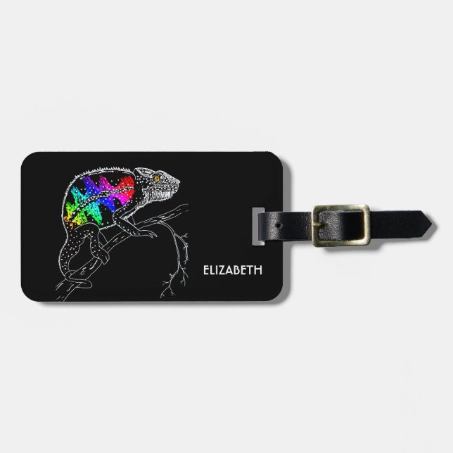 Psychedelischer Regenbogen Abstrakt Chameleon auf  Gepäckanhänger (Vorderseite horizontal)