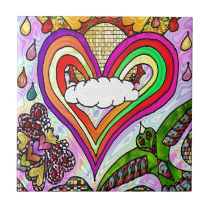 Psychedelischer Regenbogen-Herz-Kunstprint Fliese
