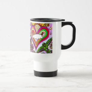 Psychedelischer Regenbogen-Herz-Kunstprint Reisebecher