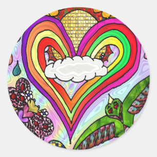 Psychedelischer Regenbogen-Herz-Kunstprint Runder Aufkleber