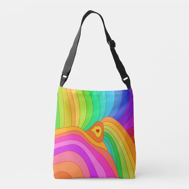 Psychedelischer Regenbogen Tragetaschen Mit Langen Trägern (Rückseite)