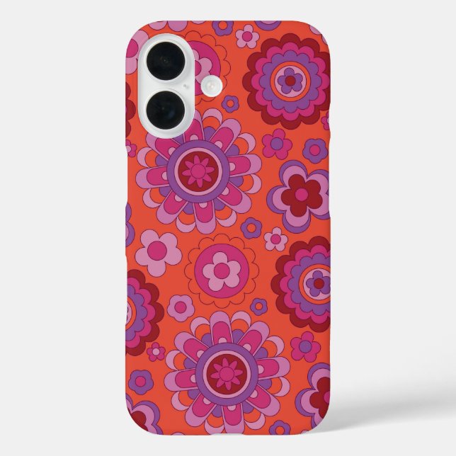 Psychedelischer Retro-Blume-Power iPhone 16 Hülle (Rückseite)