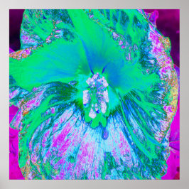 Psychedelischer Retro-Grün- und Hot-Pink-Hibisken Poster